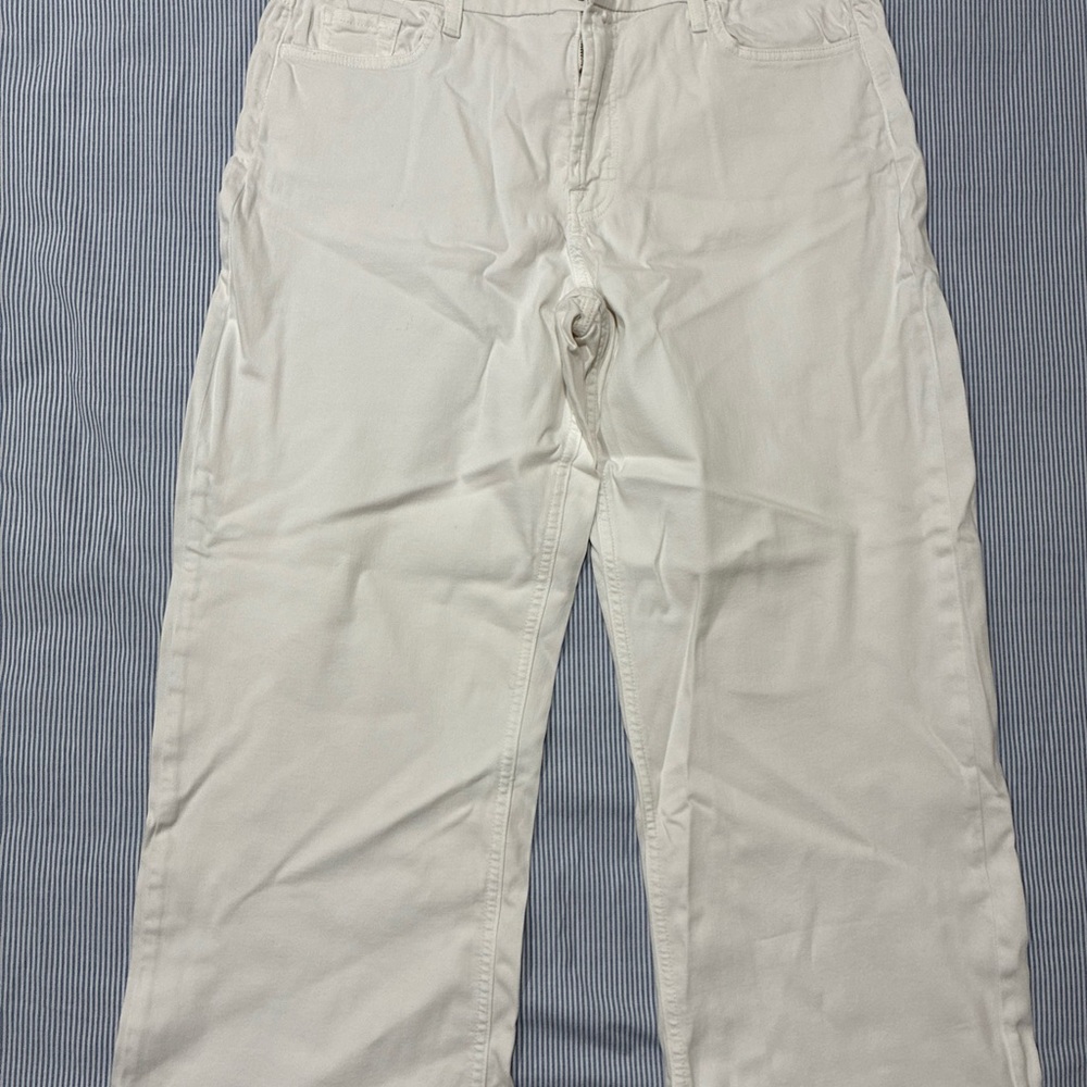 Jen7 by 7 For All Mankind size 16 Womens Cropped Wide Leg Jeans White Stretch